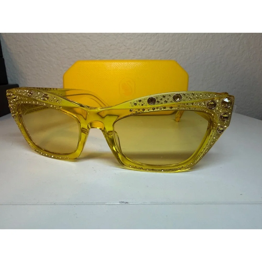 Swarovski SK380 Yellow Crystal Embellished Cat Eye Sunglasses 55-20-135